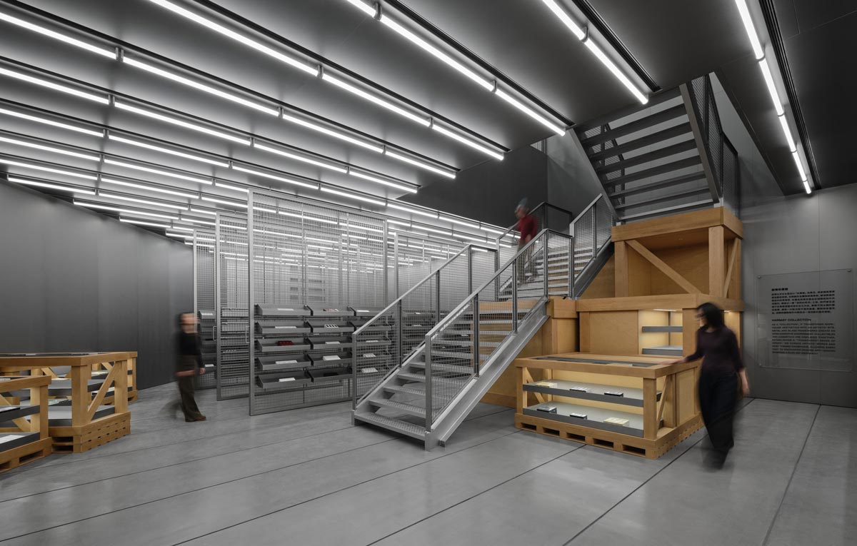 Steel staircase and modular displays inside the HARMAY flagship store in Beijing
