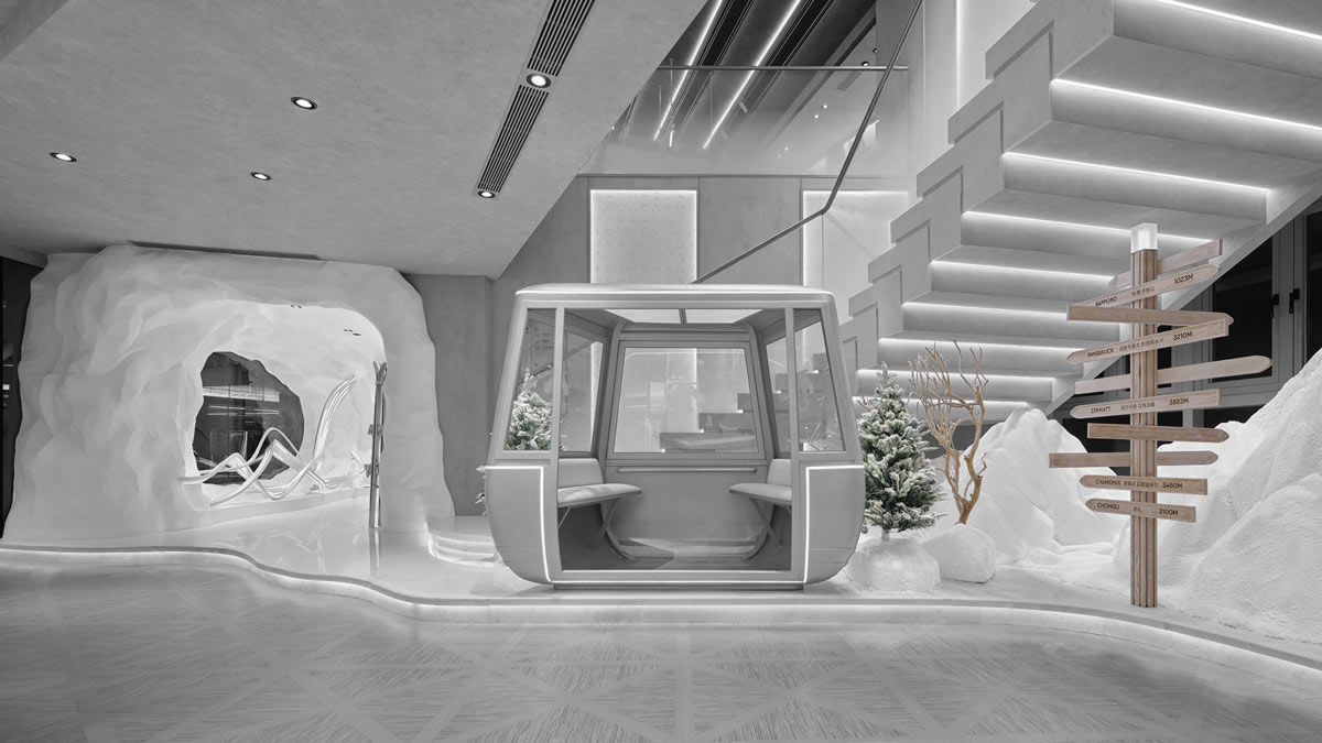 DESCENTE Snow Cave in Beijing with cable car and snow-covered setting