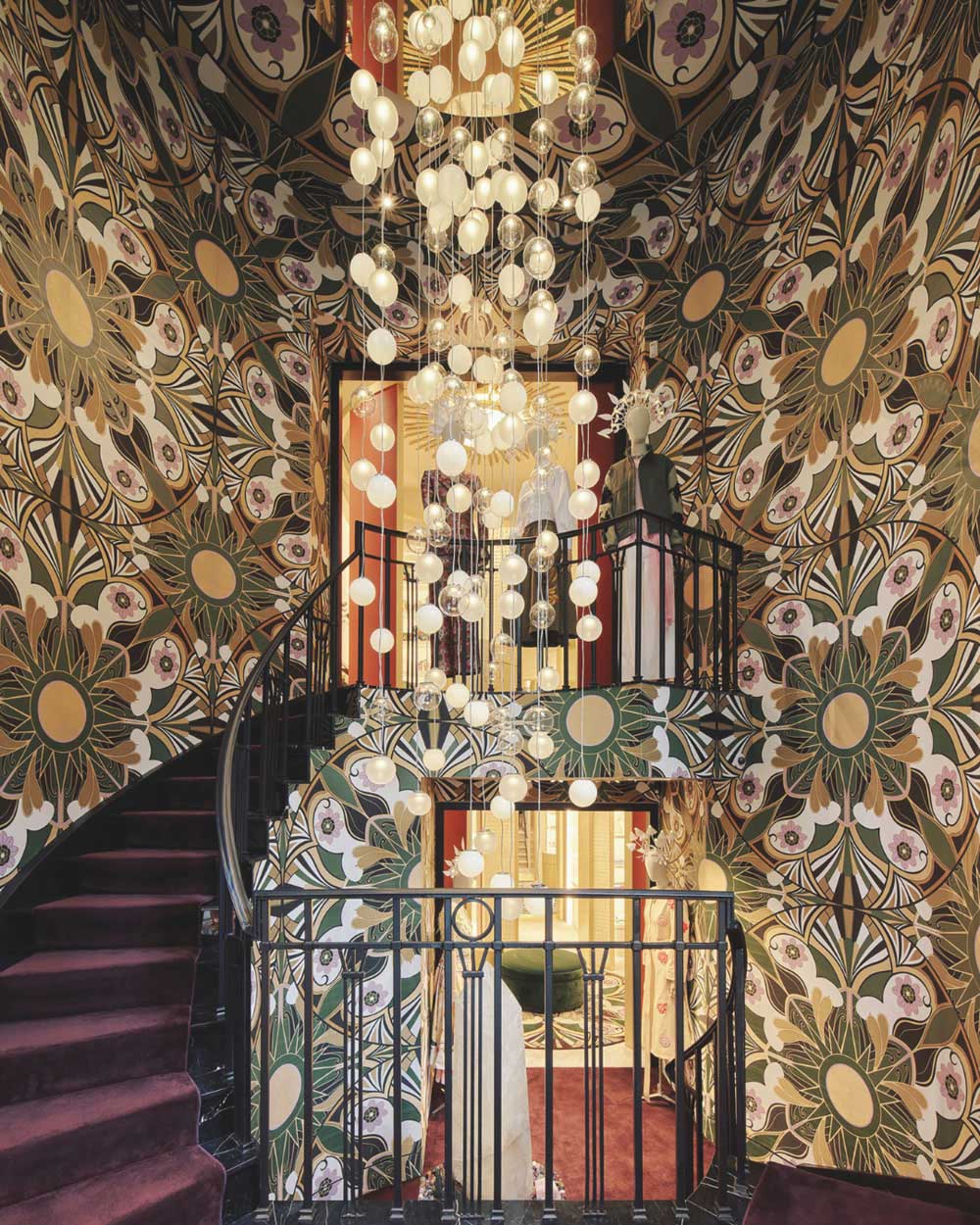 Decorated staircase inside the La DoubleJ flagship store in New York