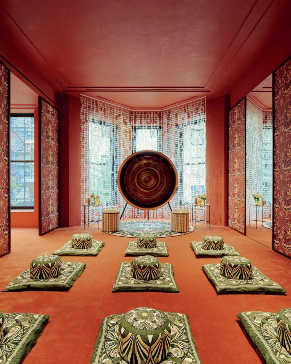 The Temple inside the La DoubleJ flagship store with a large gong