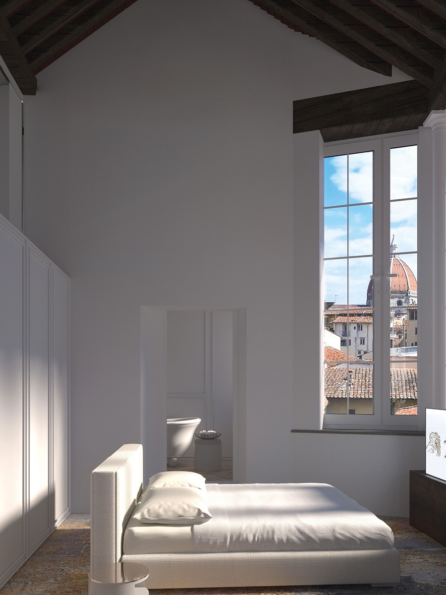 Render del progetto di Natalia Nanci per una camera d’hotel