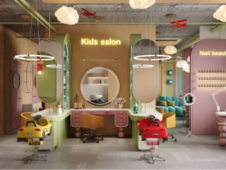 Progetto di spazio kids per attività commerciali con area beauty e salone per bambini