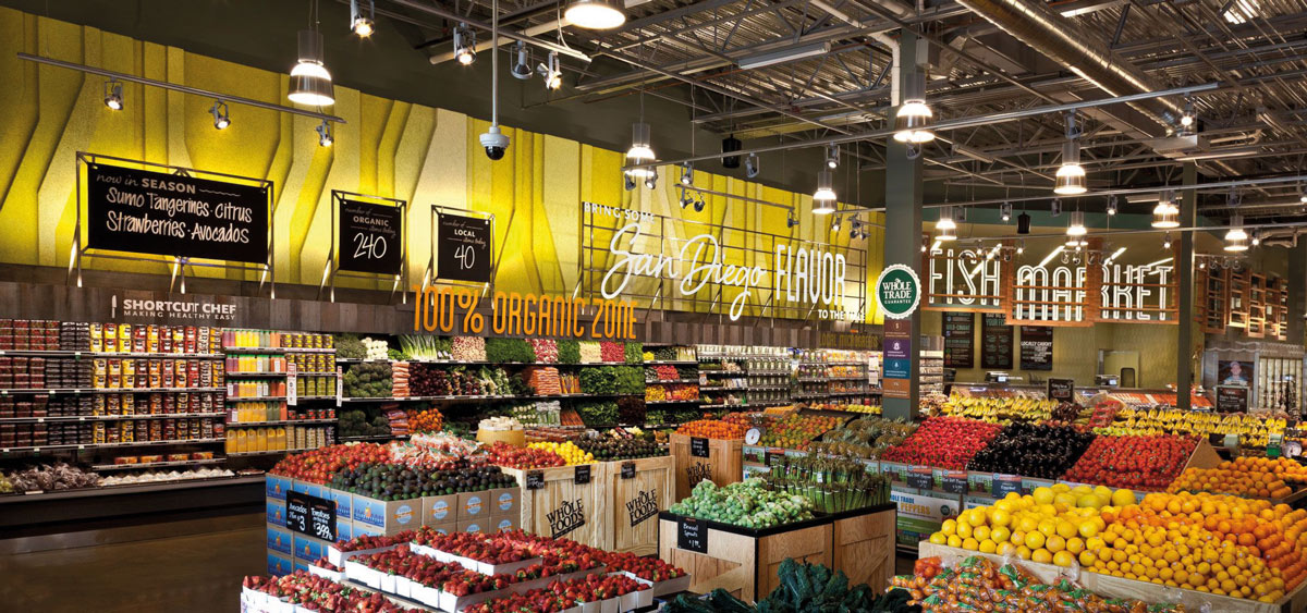 Visual merchandising in food retail with fresh produce displays, signage and visual communication